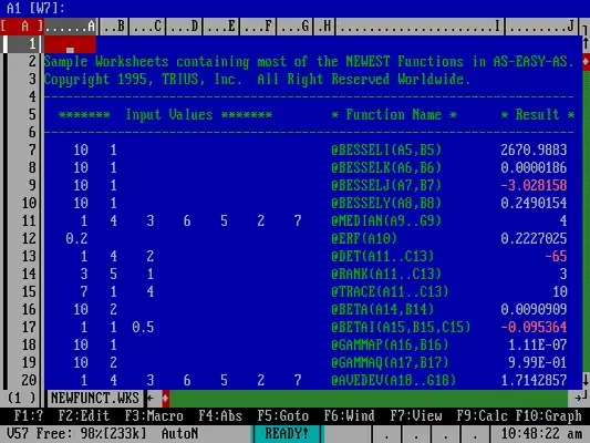 As-Easy-As spreadsheet showing new features and functions