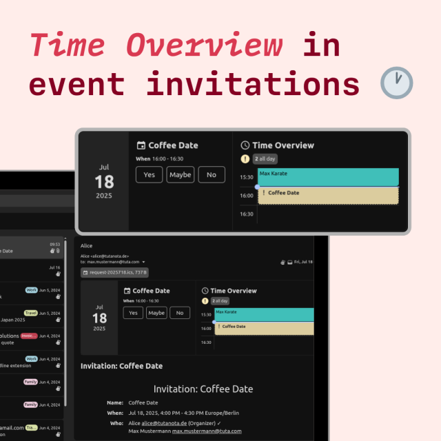 Screenshot showing Time Overview in event invitations in Tuta