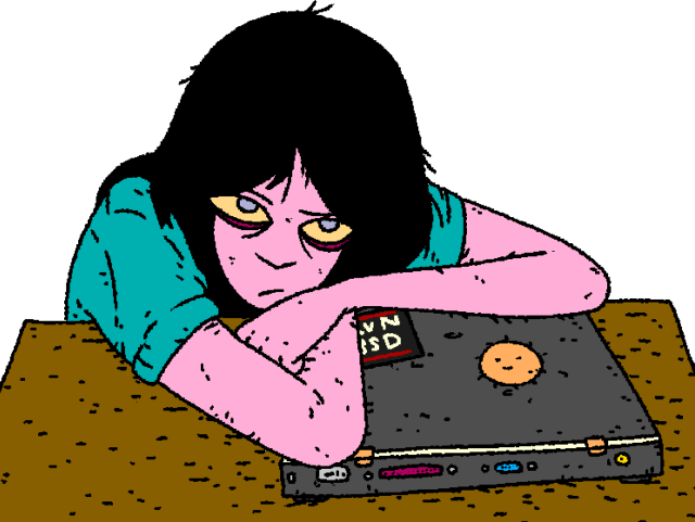 Generation 7 color palette'd Girl with a laptop.
