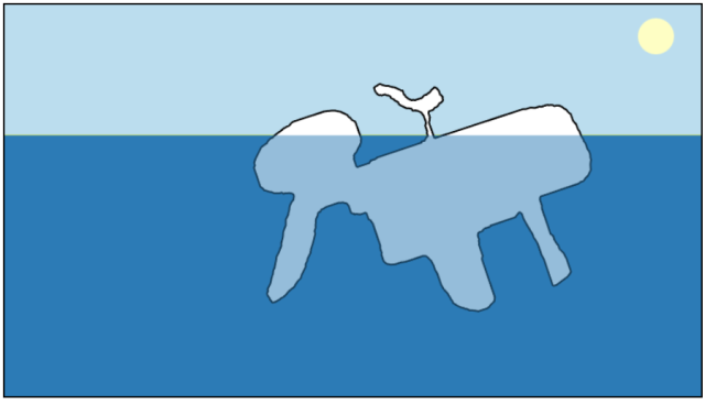 A very badly drawn elephant with a bird on its back drawn in iceberger (the drawing is worse than you think it is)