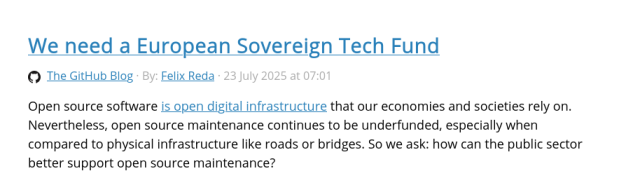 GitHub blog post where GitHub, a Microsoft company, urges European tax payers to sponsor open source projects.