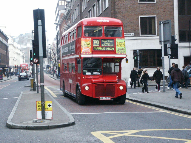 A red double decker bus