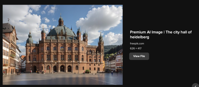 A bunch of buildings in the rough arrangement of the buildings on Heidelberg Market Square. The buildings on the sides weirdly angle into each other, instead of being streets, and their windows have random bars across them. The City Hall itself has a weird cupola and lots of weird towers like a bloody Disney castle.
