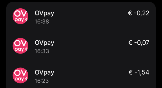 A list of OVpay transactions of very small amounts.
