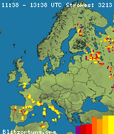Map of the Thunder Storms in the EU crossing the English channel. 