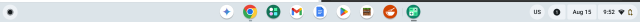 The task bar of a ChromeOS computer showing a Gemini button next to the Chrome button in the middle, with the menu button way off to the left by itself.