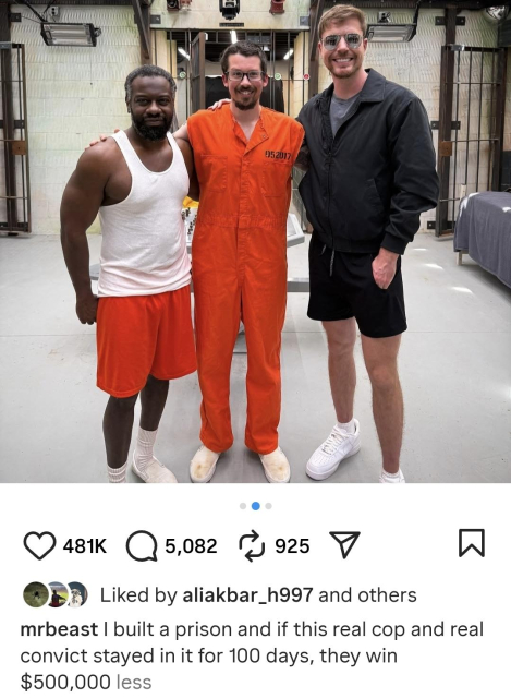 Mr. Beast built a prison, if this cop and convict can stay in it for 100 days they win $500,000.