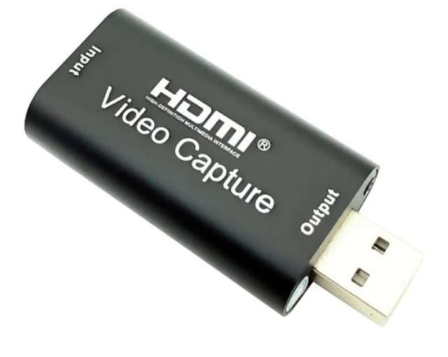 Basic and small HDMI capture card, black. it’s the size of a flash drive. 