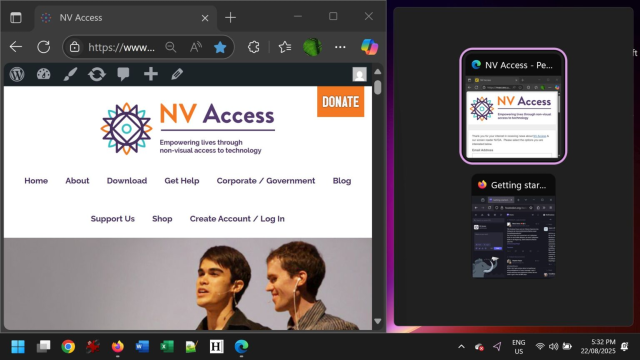Screenshot of my desktop showing one window snapped to the left half of the screen and the snap window manager showing other windows I can snap to the right half if I choose.