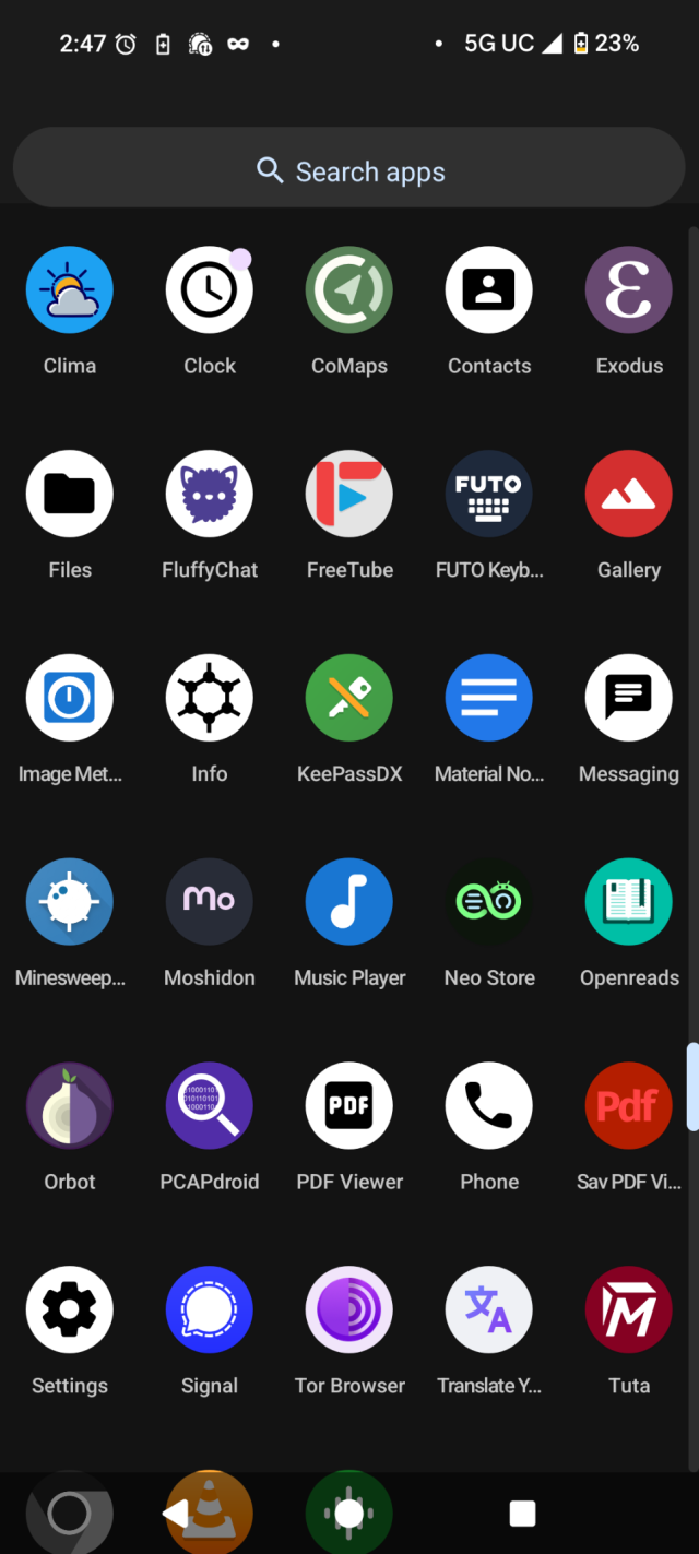 My GrapheneOS app screen showing only open source apps from F-droid.