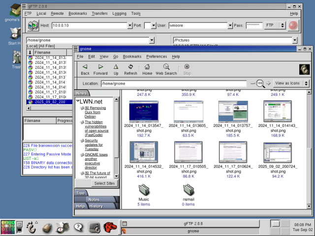 Screenshot of the GNOME 1.4 desktop. In the panel at the bottom left is an instance of Fifteens