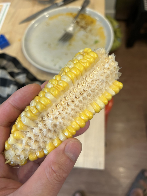 Some bozo eating corn one row at a time 