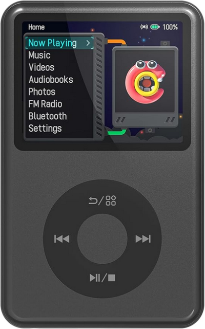 The Innioasis Mp3 player, which is a bit like an iPod knockoff with a jog wheel  on the front.