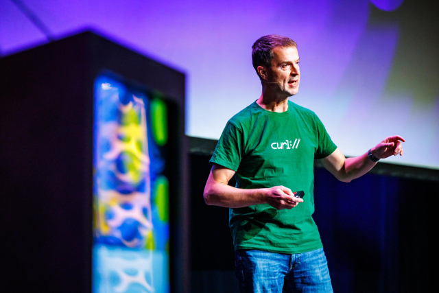 Daniel "in action" on stage, from the Open Source Summit Europe keynote
