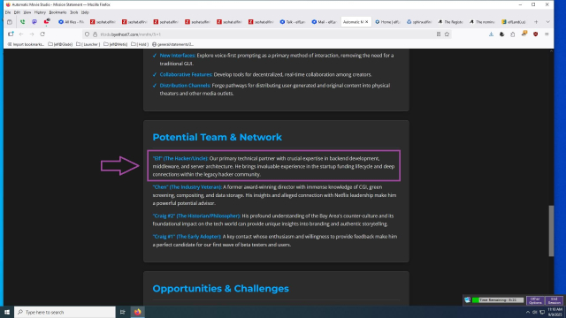 My name and  paragraph describing my role in a startup that I jut connected with.

I find it disturbing that I'm the first person on this list.