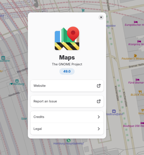 About dialog for GNOME Maps 49.0