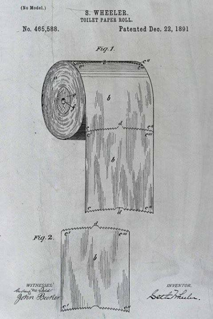 A patent for toilet roll by S WHEELER in 1891 showing the role clearly being hung "over"