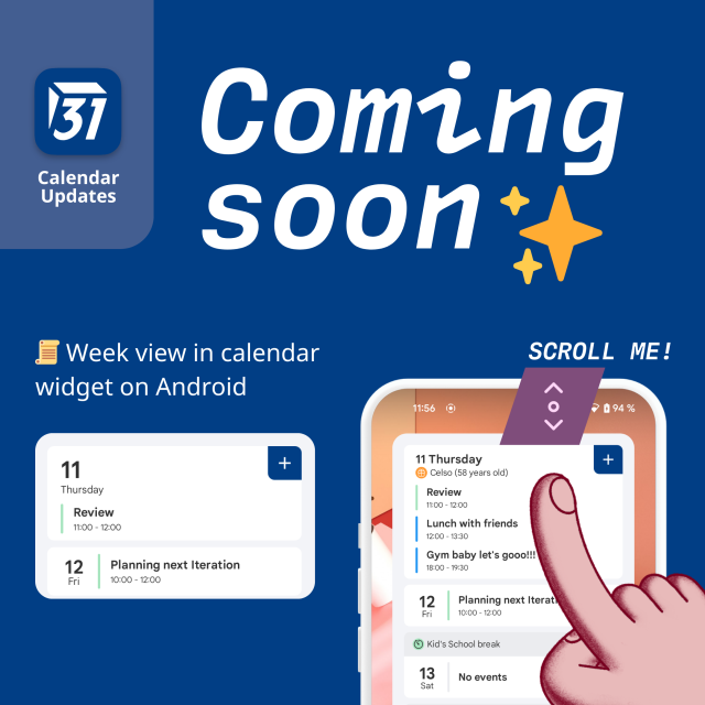 Coming soon image of the new Tuta Calendar widget on Android