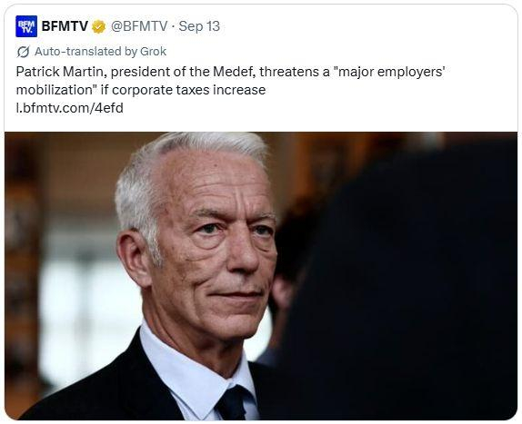 Capture d'écran du tweet cité, à savoir : https://twitter.com/BFMTV/status/1966923514180510180
