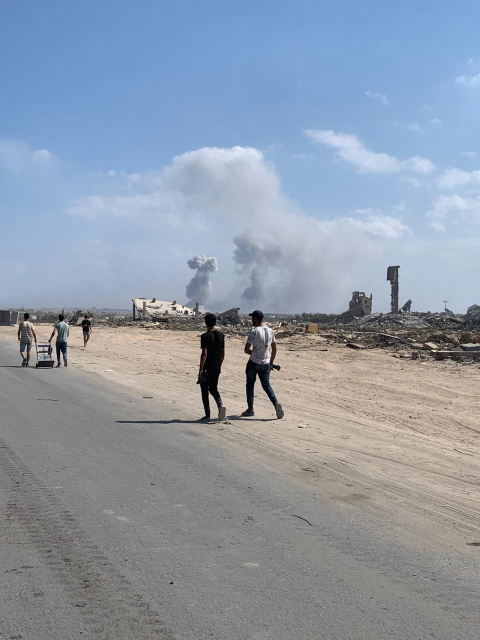 Explosions in the distance on the road.