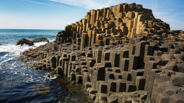 the giants causeway, which is a sort of geological formation of big hexagonal rocks by the sea