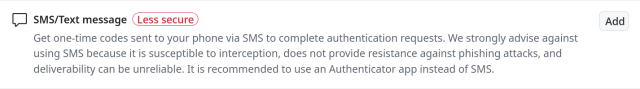 The "SMS/Text message" enable section from GitHub