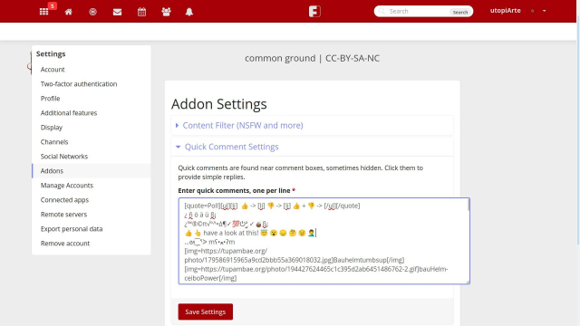 Screenshot of the settings page in friendica and the added poll line in the qComment addon