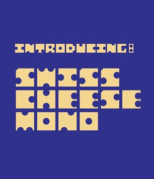 A graphic design image on a dark blue background showcasing a custom typeface called "The Cheese Font." The letters are pale yellow and designed to look like square slices of Swiss cheese with puzzle-like notches and holes. The text reads "INTRODUCING" at the top, and below it, "THE CHEESE FONT" is arranged in a block.