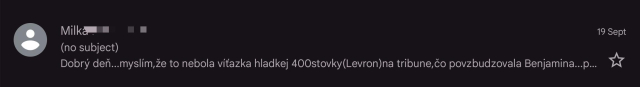 Screenshot z pracovního mailu se zprávou opravující nějaký atletický výrok