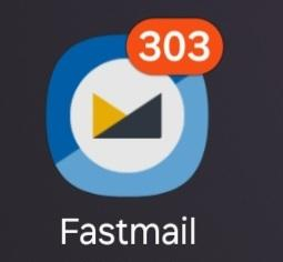 The fastmail app icon with the notification counter at 303.