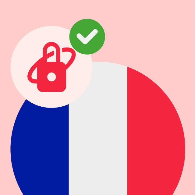 French flag next to the Tuta Mail post-quantum encryption symbol with a green tick. 