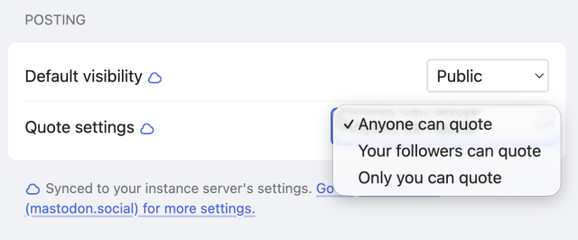 Quote Settings with a select field showing 3 options:
- Anyone can quote
- Your followers can quote
- Only you can quote
