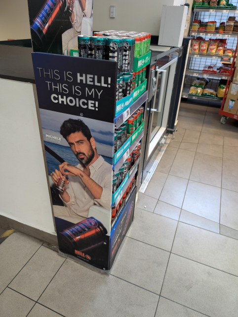 Ad for drink "this is hell! This is my choice!"