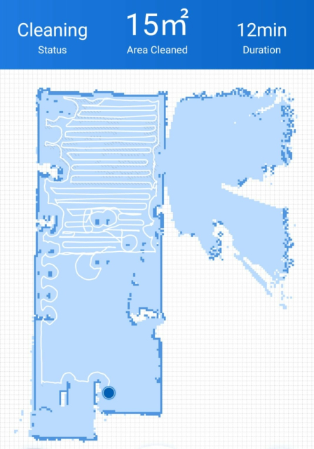 map of a vacuum cleaner's path through a room with another room just to the side of it