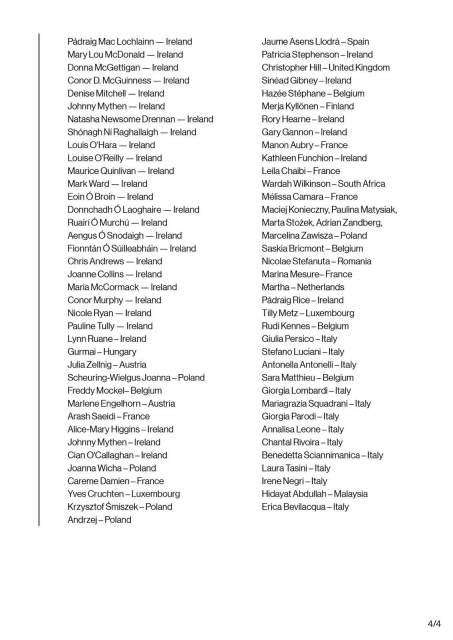 Names of signatories to letter