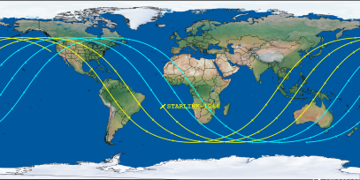 A map of Starlink 1066's orbit overlaid on a world map.  It's a nice sine curve that crossed from North America and south across part of Africa.  