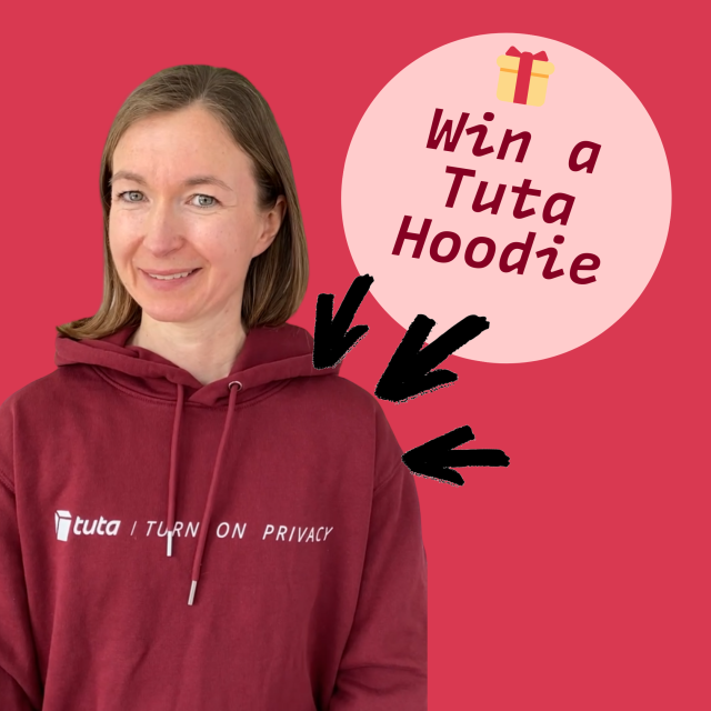 Hanna smiling wearing her Tuta hoodie with the title: Win a Tuta hoodie. 