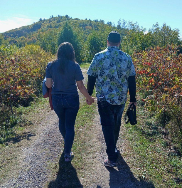The married couple, walking through the wilderness (Eco-Odyssee near Wakefield Quebec) into our happy lives ahead :)