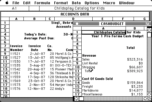 Screenshot of the original Excel for Mac from the 1980s, from VersionMuseum.com