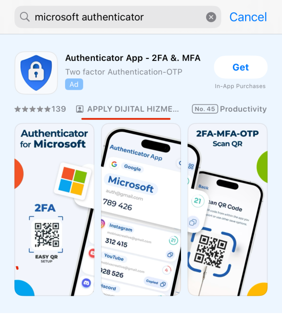 A fake Microsoft Authenticator App in the wild