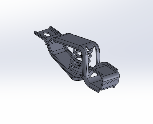 3d model of a crocodile clip, two pieces of stamped sheet metal with a spring between the two halves