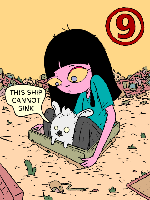 Girl and Glenda play in a burrowed hollowed out monitor.

Glenda: "This ship cannot sink."