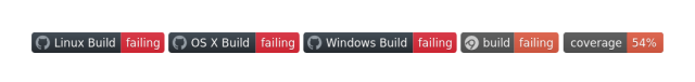 Badges showing failed builds on all platforms.