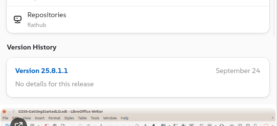 LibreOffice version number on Bazaar