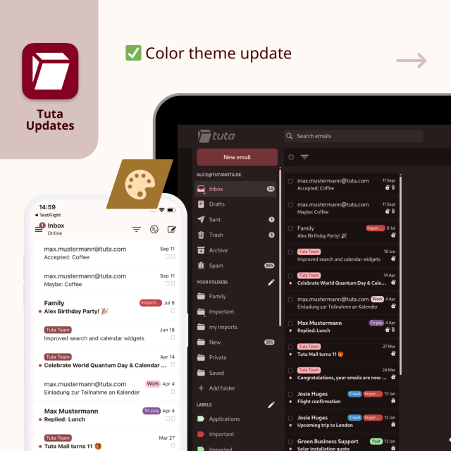 New dark theme on Tuta Mail