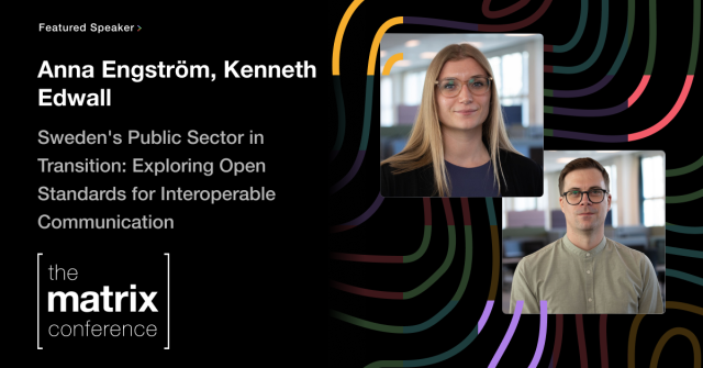 The portrait of two people, a woman and a man. They're next to their names, respectively "Anna Engström" and "Kenneth Edwall".

The title of their talk is "Sweden's Public Sector in Transition: Exploring Open Standards for Interoperable Communication"