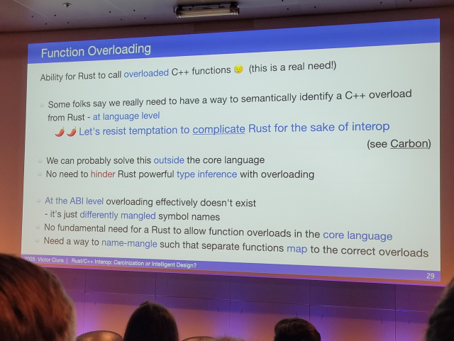 Function overloading: Rust shouldn't be made more complicated for the sake of interop.