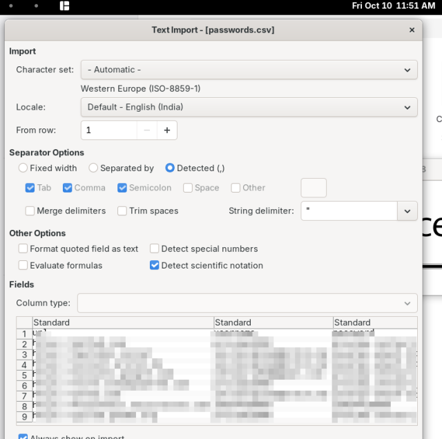 The issue persists with LibreOffice Calc Text Import window not resizing to my laptop screen