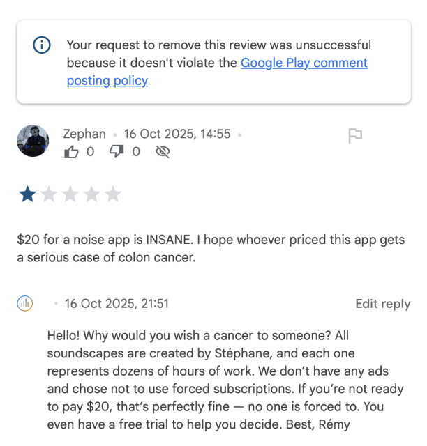 $20 for a noise app is INSANE. I hope whoever priced this gets a serious case of colon cancer.