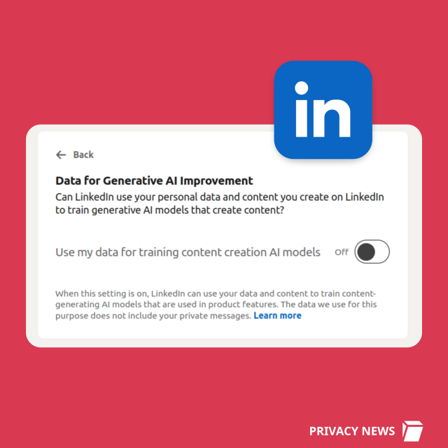 Screenshot of LinkedIn setting "Use my data for training content creation AI models" which you need to toggle off. 